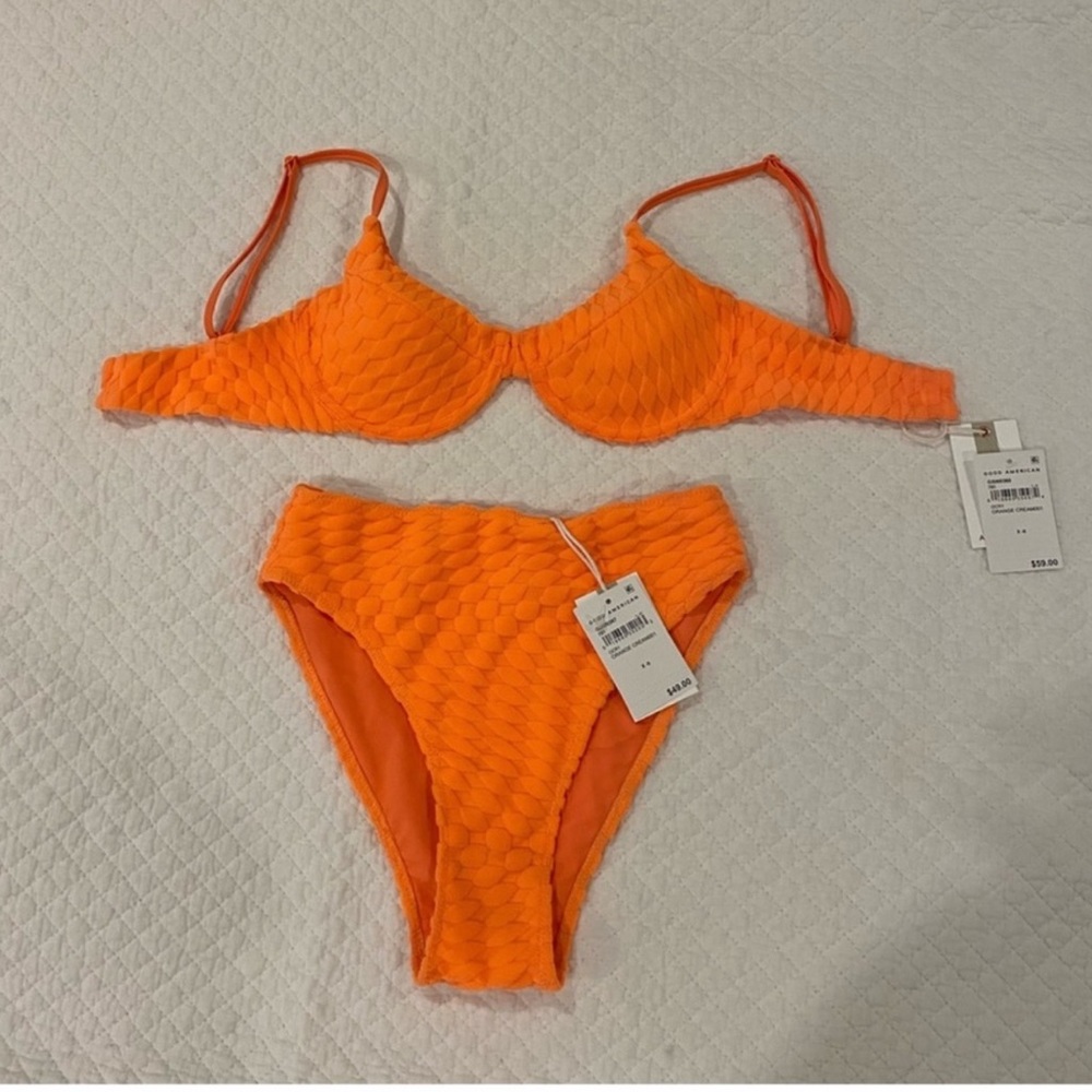 Good American Jacquard Demi Top & Good Waist Bottom (Orange Crème)